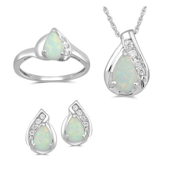 Brilliance Fine Jewelry Jewelry - NEW IN BOX Opal ring, earrings, & necklace birthstone set in sterling silver!!!!